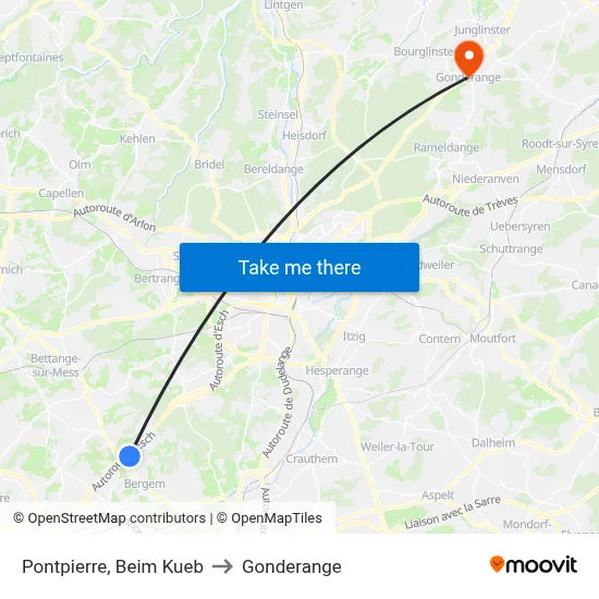 Pontpierre, Beim Kueb to Gonderange map