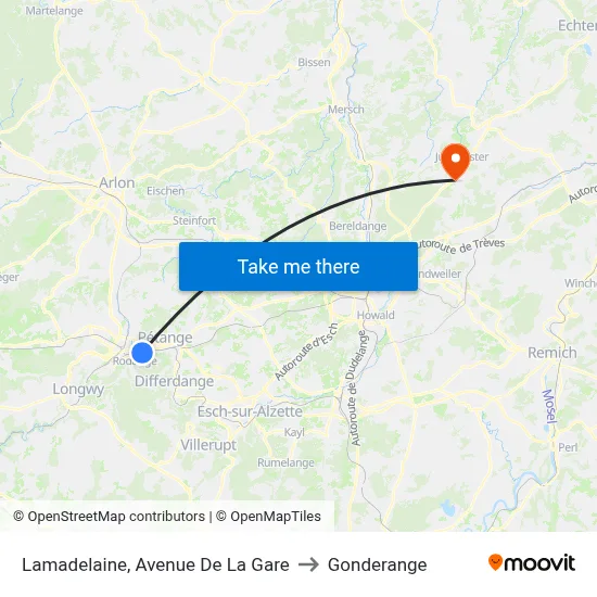 Lamadelaine, Avenue De La Gare to Gonderange map