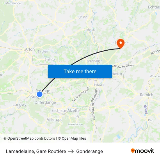 Lamadelaine, Gare Routière to Gonderange map