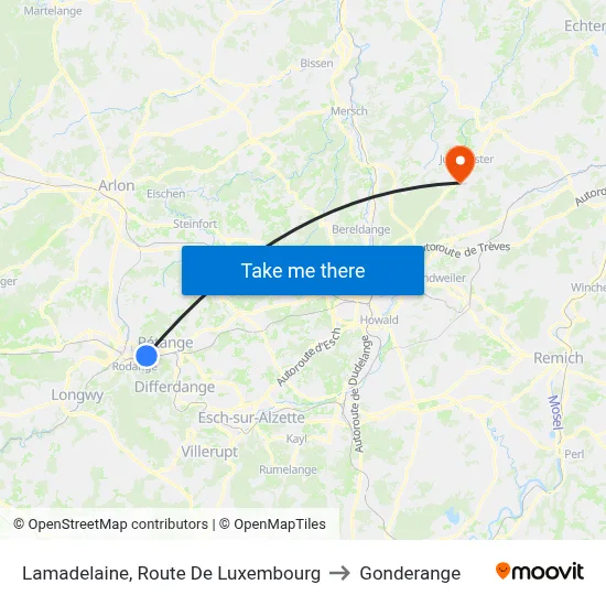 Lamadelaine, Route De Luxembourg to Gonderange map
