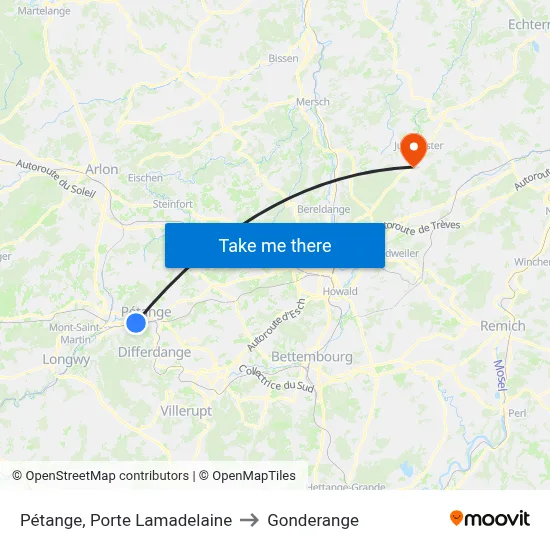 Pétange, Porte Lamadelaine to Gonderange map