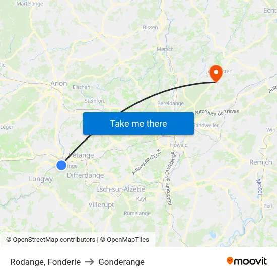 Rodange, Fonderie to Gonderange map