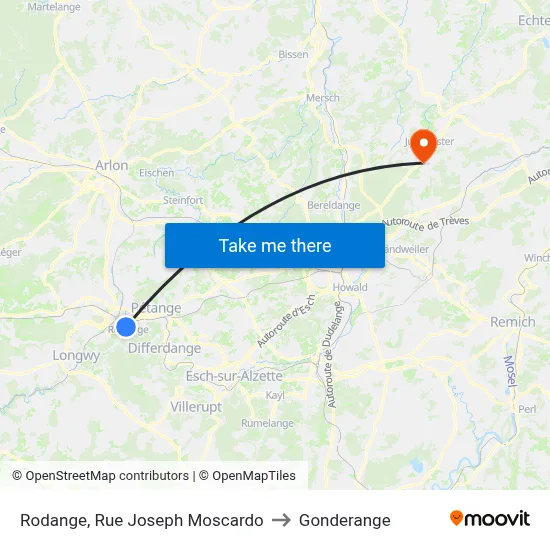 Rodange, Rue Joseph Moscardo to Gonderange map