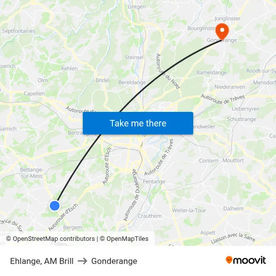 Ehlange, AM Brill to Gonderange map