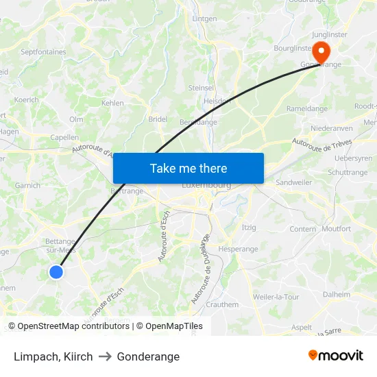 Limpach, Kiirch to Gonderange map