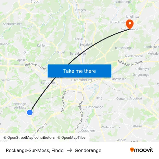 Reckange-Sur-Mess, Findel to Gonderange map