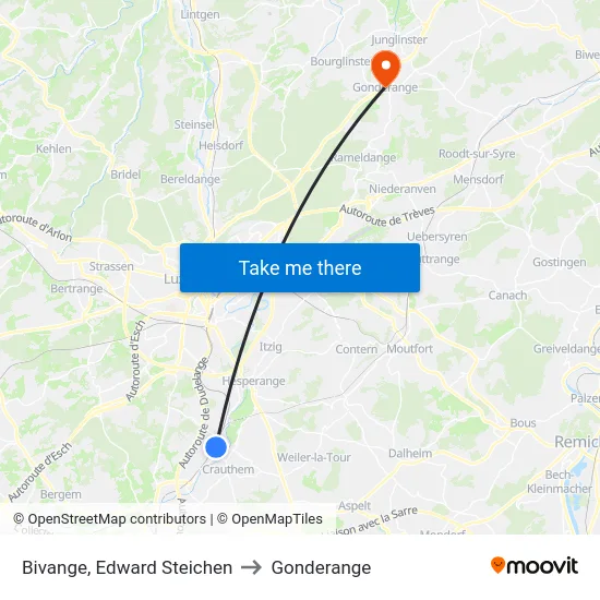 Bivange, Edward Steichen to Gonderange map