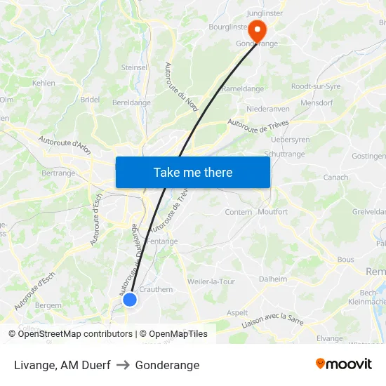 Livange, AM Duerf to Gonderange map