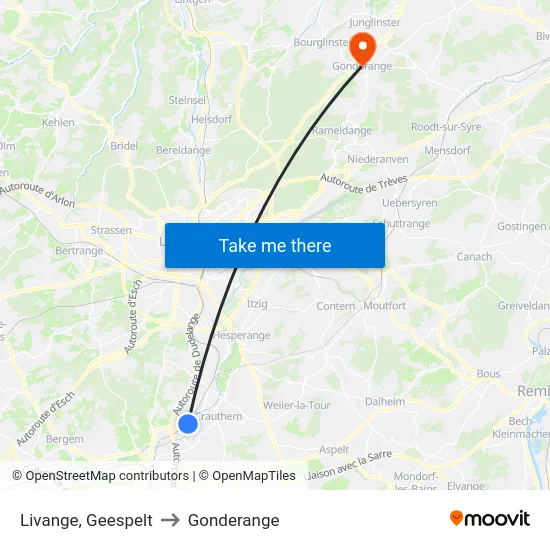 Livange, Geespelt to Gonderange map