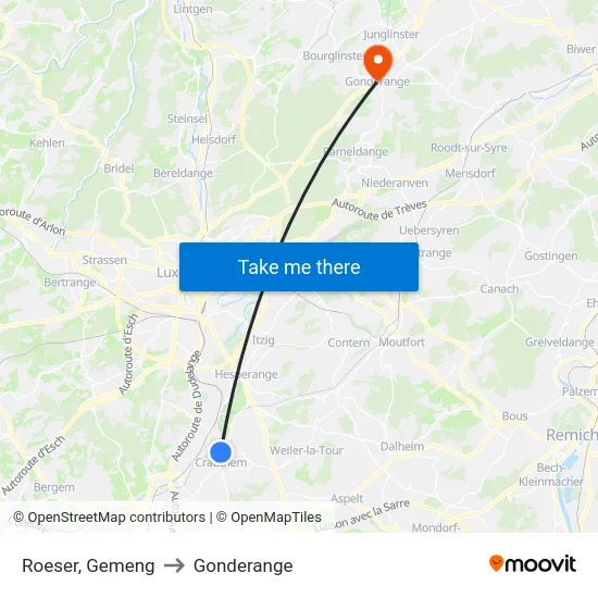 Roeser, Gemeng to Gonderange map