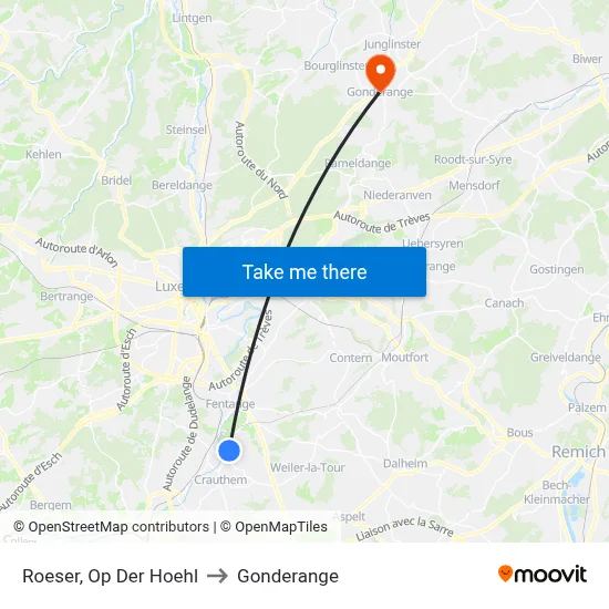 Roeser, Op Der Hoehl to Gonderange map