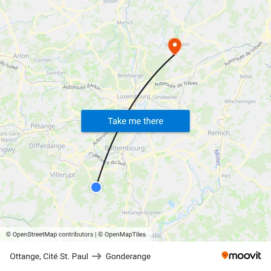 Ottange, Cité St. Paul to Gonderange map