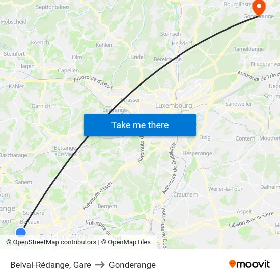 Belval-Rédange, Gare to Gonderange map