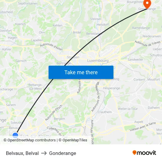 Belvaux, Belval to Gonderange map