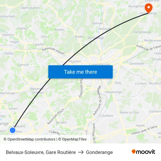 Belvaux-Soleuvre, Gare Routière to Gonderange map