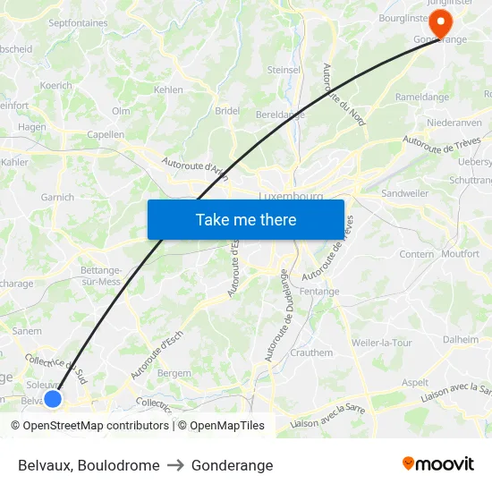Belvaux, Boulodrome to Gonderange map
