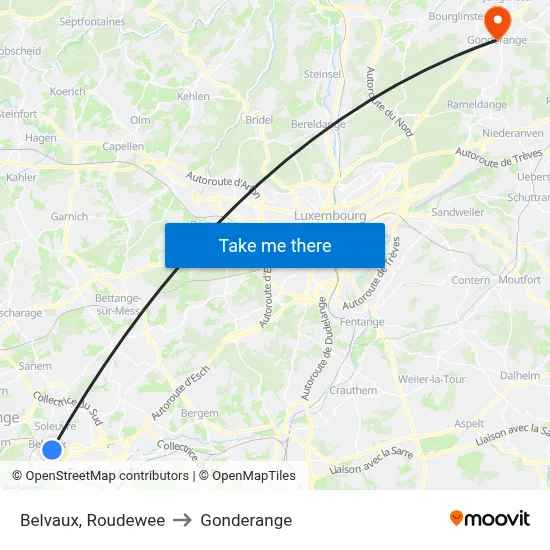 Belvaux, Roudewee to Gonderange map