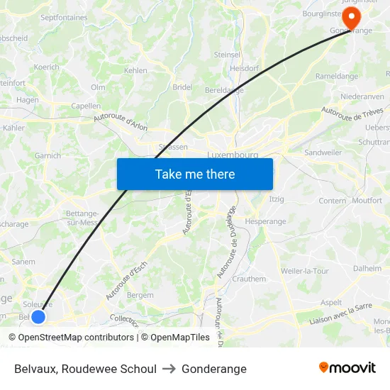Belvaux, Roudewee Schoul to Gonderange map