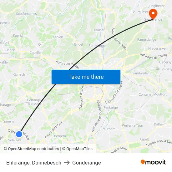 Ehlerange, Dännebësch to Gonderange map