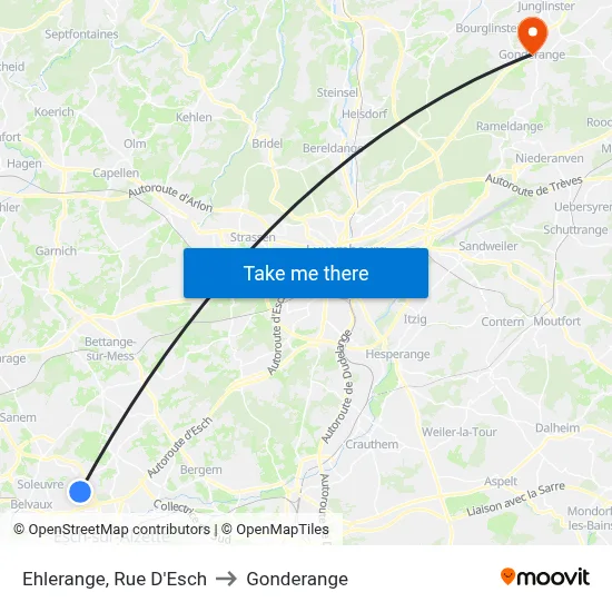 Ehlerange, Rue D'Esch to Gonderange map