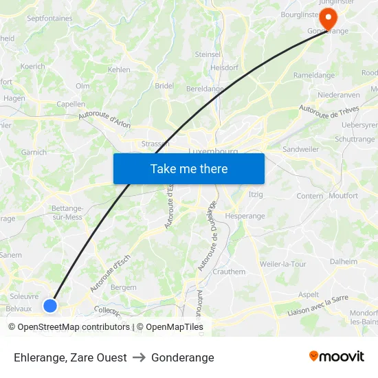Ehlerange, Zare Ouest to Gonderange map