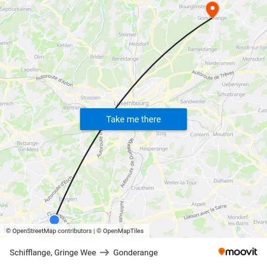 Schifflange, Gringe Wee to Gonderange map