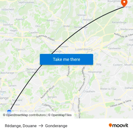 Rédange, Douane to Gonderange map