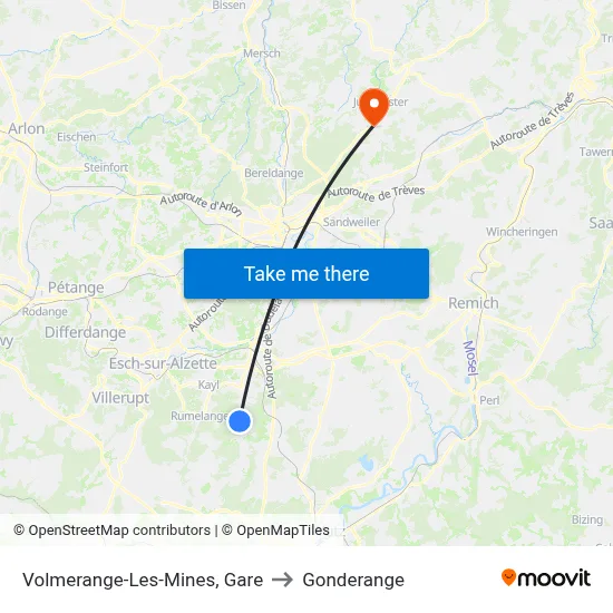 Volmerange-Les-Mines, Gare to Gonderange map