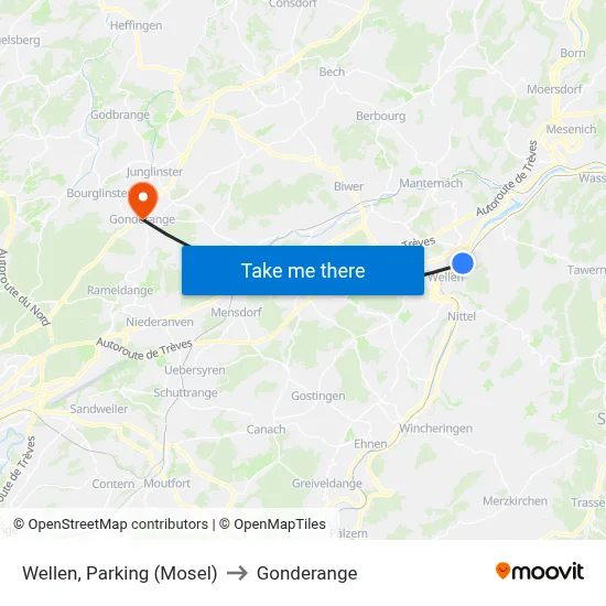 Wellen, Parking (Mosel) to Gonderange map