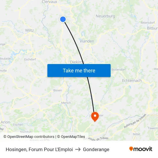 Hosingen, Forum Pour L'Emploi to Gonderange map