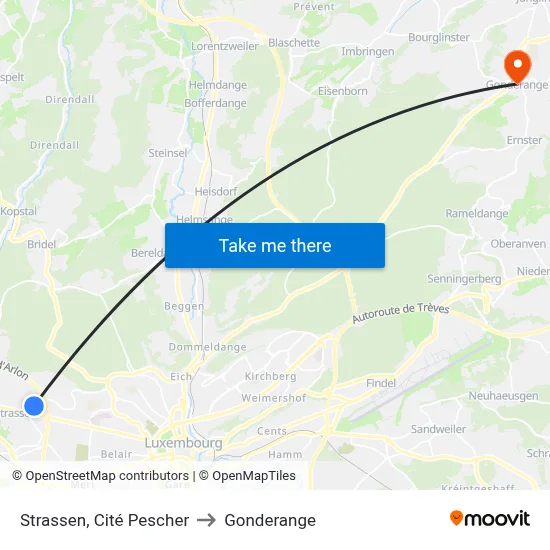 Strassen, Cité Pescher to Gonderange map