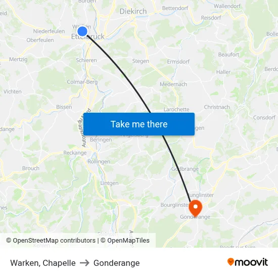 Warken, Chapelle to Gonderange map