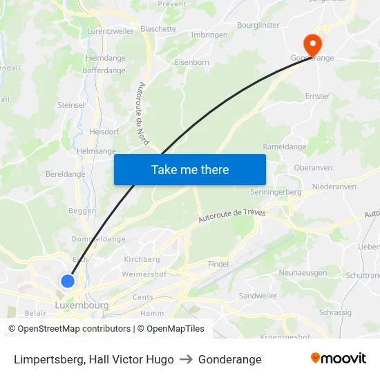 Limpertsberg, Hall Victor Hugo to Gonderange map