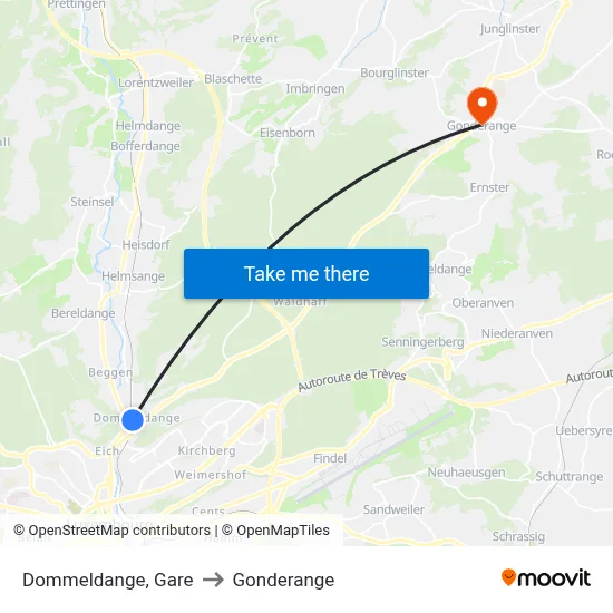 Dommeldange, Gare to Gonderange map