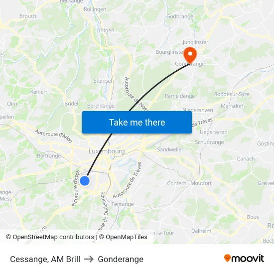 Cessange, AM Brill to Gonderange map