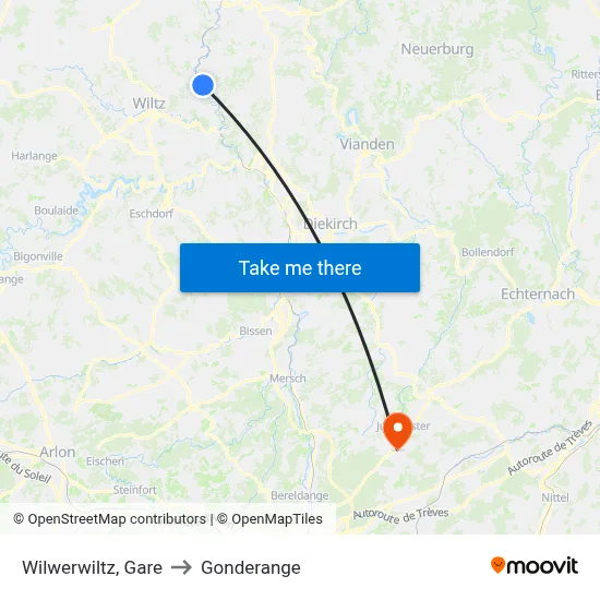 Wilwerwiltz, Gare to Gonderange map