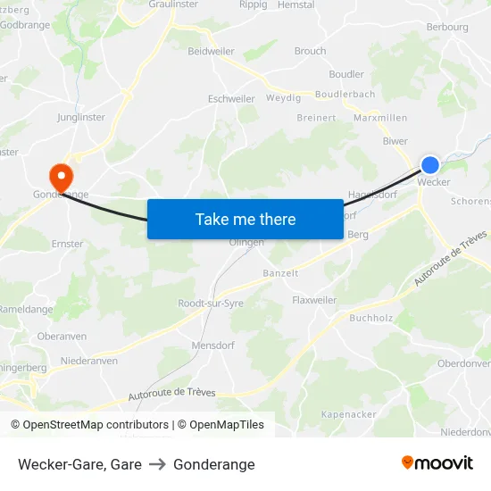 Wecker-Gare, Gare to Gonderange map