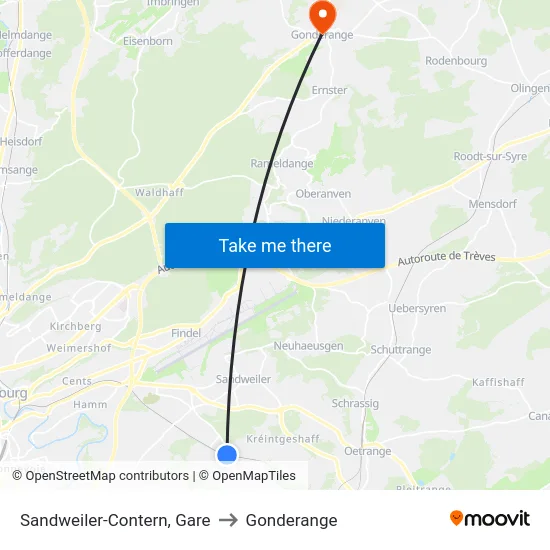 Sandweiler-Contern, Gare to Gonderange map