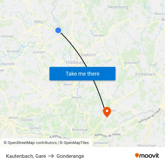 Kautenbach, Gare to Gonderange map