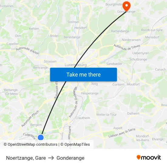 Noertzange, Gare to Gonderange map