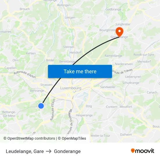 Leudelange, Gare to Gonderange map