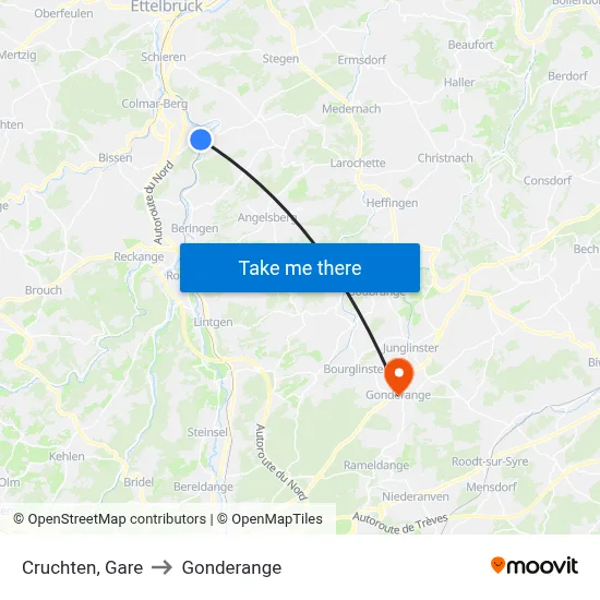 Cruchten, Gare to Gonderange map