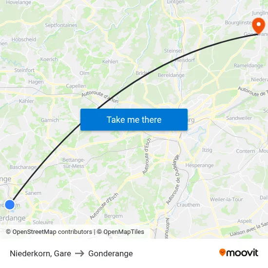 Niederkorn, Gare to Gonderange map