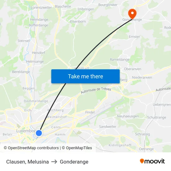 Clausen, Melusina to Gonderange map