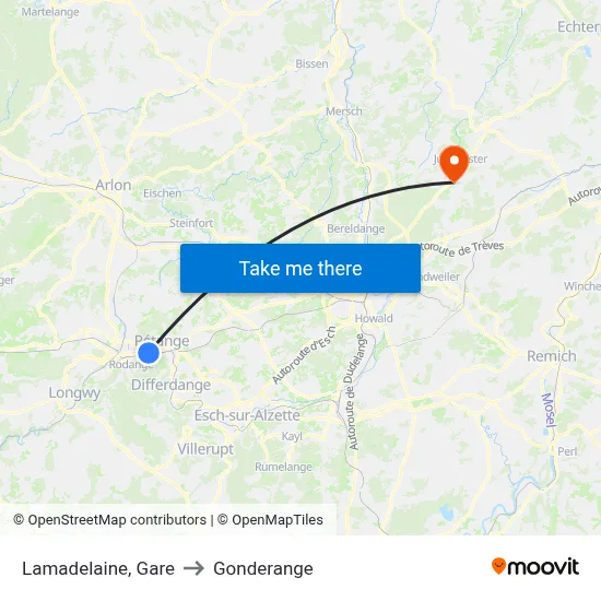 Lamadelaine, Gare to Gonderange map