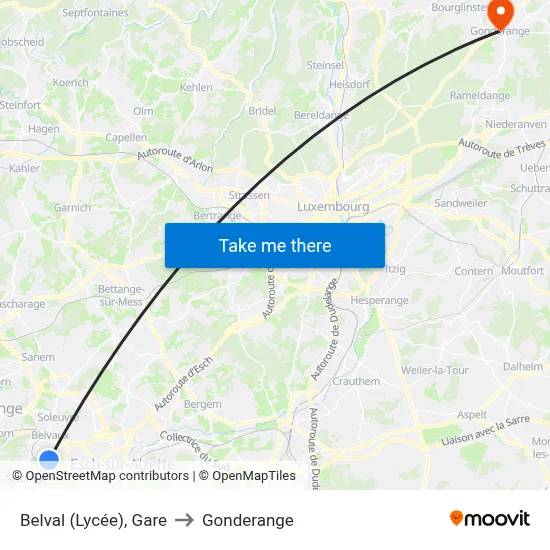 Belval (Lycée), Gare to Gonderange map
