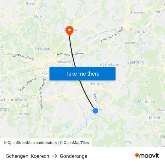 Schengen, Koerech to Gonderange map