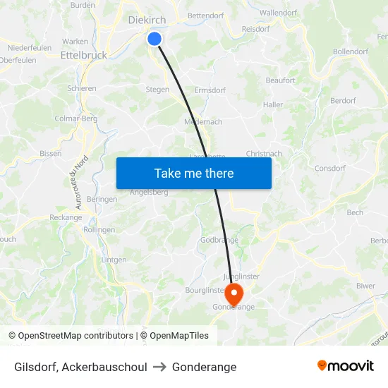 Gilsdorf, Ackerbauschoul to Gonderange map