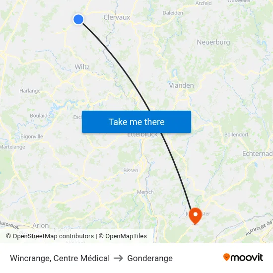 Wincrange, Centre Médical to Gonderange map