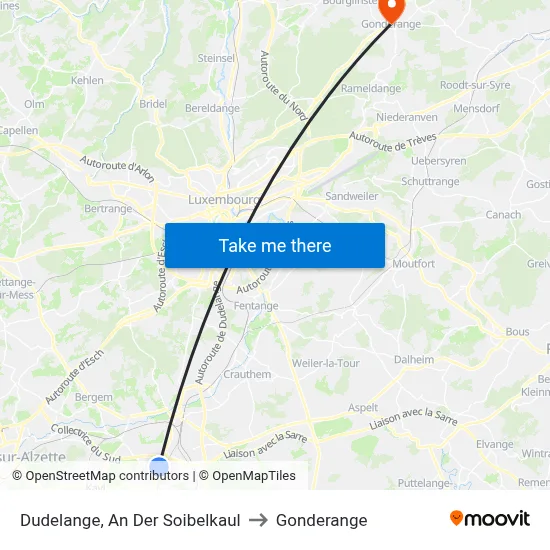 Dudelange, An Der Soibelkaul to Gonderange map